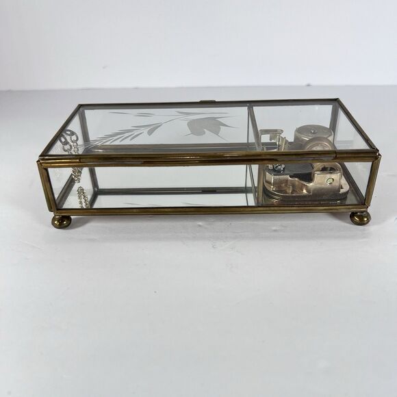 Music Box Trinket Box Made Of Glass And Brass With Etched Bird‎ Lara’s Theme VTG - Picture 2 of 13